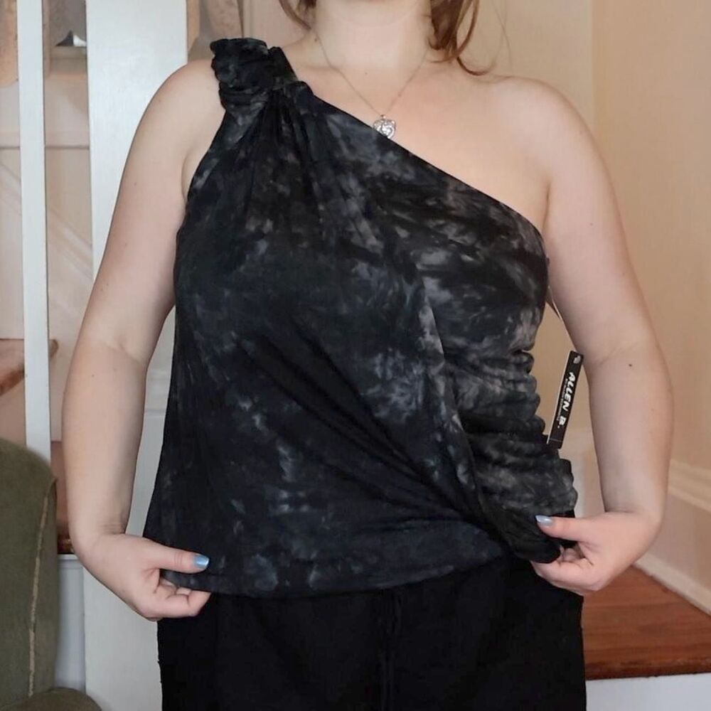 Gray Black Tie Dye One Shoulder Top Sz Small Deadstock Whimsigoth Allen B Y2K